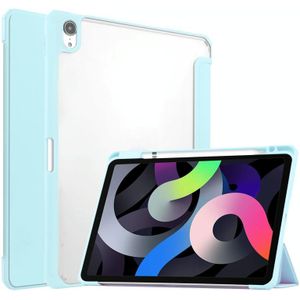 Voor iPad Air (2020) 10.9 TPU transparante achterklep horizontale flip lederen behuizing met drie-opvouwbare houder / slaap / wake-up functie / pen slot (mint groen)