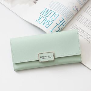 2 STKS BATSIOE Dames Wallet Tri-Fold Long Type Gesp Clutch Multi-Card Pock PU Wallet (Ice Green)