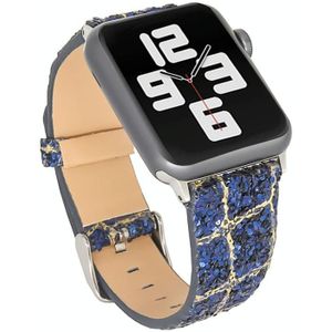 Voor Apple Watch Series 6 & SE & 5 & 4 40mm / 3 & 2 & 1 38mm Glitter Sequins Leather Replacement Strap Watchband(Blue Gold)