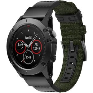 Canvas en lederen polsband horlogeband voor Garmin Fenix5x plus Fenix3  polsband maat: 150 + 110mm (Army Green)