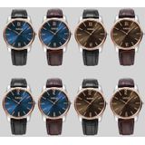 Yazole Simple Digital Two-Color Dial Quartz Men Horloge (542 Blue Lade Brown Riem)