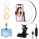 PULUZ 7 9 inch 20cm Ring Selfie Light + Monitor Clip 3 Modi USB Dimbare Dual Color Temperature LED Curved Vlogging Photography Video Lights Kits with Phone Clamp (Black)