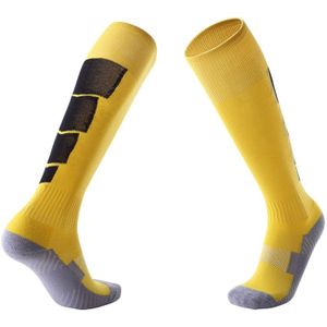 Volwassen anti-slip over-knie voetbal sokken dik comfortabele slijtvaste hoge knie sokken (geel zwart)