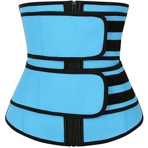 Vrouwen rubber neopreen lichaam beeldhouwen rits dubbele taille riem lichaam vorm tailleband  maat: l (blauw)