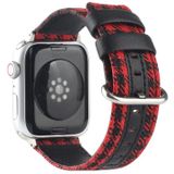 Raster patroon ronde gesp lederen horlogeband voor Apple Watch Series 6 & se & 5 & 4 40mm / 3 & 2 & 1 38mm (rood zwart)