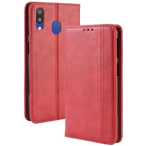 Magnetische Buckle retro textuur horizontale Flip lederen case voor Galaxy M20  met houder & kaartsleuven & portemonnee (rood)