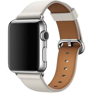 Klassieke knop lederen polsband horlogeband voor Apple Watch serie 3 & 2 & 1 42mm (wit)