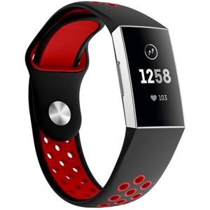Tweekleurige ronde gat siliconen polsband horloge band voor Fitbit charge 3  polsband grootte: 130-195mm (rood)