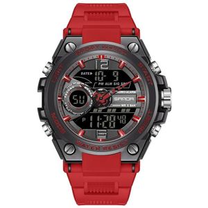 Sanda 6092 Luminous Dual Time Display Waterproof Sports Watch (Black Red)