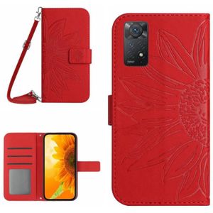 Voor Xiaomi Redmi Note 11 Global / Note 11s Skin Feel Sun Flower Pattern Flip Leather Phone Case met Lanyard (Rood)