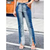 Women Gradient Stitching Split Froned Jeans