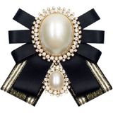 Vrouwen Pearl Bow-knoop Bow tie doek broche kleding accessoires  stijl: PIN gesp versie (goud zwart)