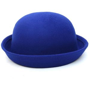 Herfst en winter vrouwen eenvoudige Britse stijl voelde Hat gerold rand Dome wollen hoed (blauw)