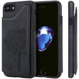 Voor iPhone SE 2020 & 8 & 7 Cat Tree Embossing Pattern Shockproof Protective Case met Card Slots & Photo Frame & Holder(Zwart)