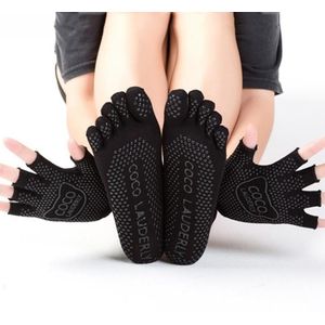 Antislip yoga-sporthandschoenen met open vingers + yoga-sokkenset met vijf vingers  maat: n maat