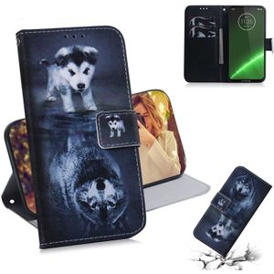 Wolf en hond patroon gekleurde tekening horizontale Flip lederen case voor Motorola Moto G7/Moto G7 Plus  met houder & kaartsleuven & portemonnee
