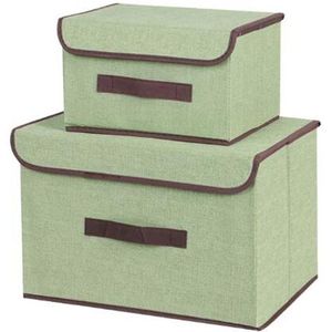 2 in 1 katoen stof kubus opslag vak borduurwerk wasmand kast vitrine houder speelgoed organisator (groen)
