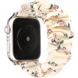 Voor Apple Watch Series 5 & 4 40mm / 3 & 2 & 1 38mm Doek + Stainless Steel Hair Ring Watchband(Floral 2)