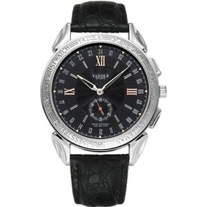 419 YAZOLE mannen mode Business leder Band Quartz Wrist Watch (zwart)