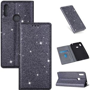 Voor Huawei Y6 (2019) Ultrathin Glitter Magnetic Horizontal Flip Leather Case met Holder & Card Slots(Grijs)