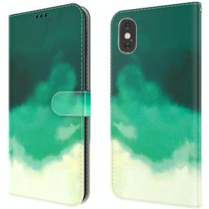 Aquarel Patroon Horizontale Flip Leren Case met Houder & Card Slot & Portemonnee voor iPhone X / XS (Cyaan Groen)