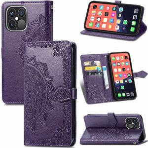 Voor iPhone 13 Pro Mandala Bloem Relif Horizontale Flip Lederen Case met Houder & Three Card Slots & Wallet & Lanyard (Purple)