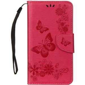 Voor Galaxy A8 PLUS (2018) Vintage relif bloemen vlinder patroon horizontale Flip lederen draagtas met kaartslot & houder & portemonnee & Lanyard(Red)