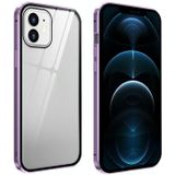 Dubbele zijden Gehard glas magnetische adsorptie metalen frame anti-peep screen case voor iPhone 12 Pro Max (Licht Paars)