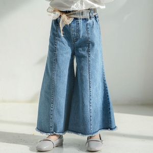 Retro herfst kleding flare broek jeans Wide Leg Broek voor meisjes  hoogte: maat 7 shit voor (100-105cm) (blauw)