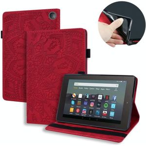 Voor Amazon Kindle Fire 7 2022 Kalf Textuur Relif Flip Lederen Tablet Case(Rood)