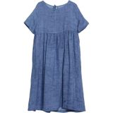 Zomer ronde hals effen kleur Ramie Vetersluiting Losse Jurk voor vrouwen (Kleur: Blue Size: XL)