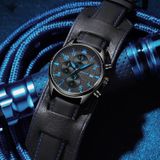 Ochstin 7227 Multifunctioneel zakelijk lederen polspols waterdicht quartz horloge (zwart + zwart)