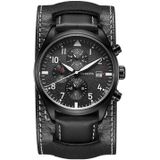 Ochstin 7227 Multifunctioneel zakelijk lederen polspols waterdicht quartz horloge (zwart + zwart)