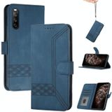 Voor Sony Xperia 10 III Cubic Skin Feel Flip Leather Telefoon Case (Royal Blue)