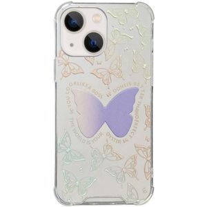 For iPhone 13 Color Painted Mirror Phone Case(Purple Butterfly)