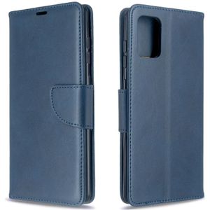 Voor Galaxy A71 Retro Lambskin Texture Pure Color Horizontal Flip PU Leather Case met Holder & Card Slots & Wallet & Lanyard(Blue)