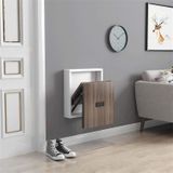 Eenvoudige houten opvouwbare muur gemonteerde Home Footstool Gangpad Onzichtbare Schoen Kruk (Warme witte kast + Walnut Houten Paneel)