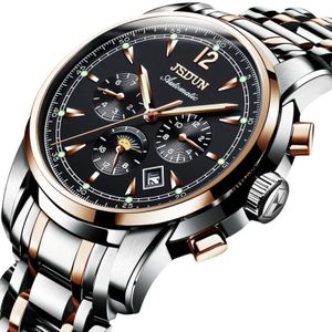 JIN SHI DUN 8750 Mannen Fashion Waterproof Luminous Mechanical Watch (Silver Rose Gold Black)