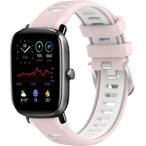 Voor Amazfit GTS 4 Mini 22 mm kruistextuur twee kleuren siliconen stalen gesp horlogeband (roze + wit)