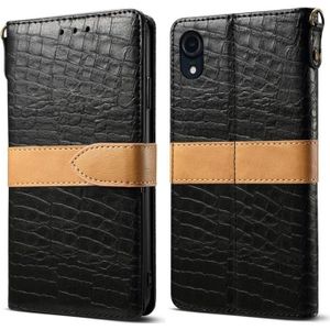 Splicing kleur krokodil textuur PU horizontale Flip lederen case voor de iPhone XR  met portemonnee & houder & card slots & Lanyard (zwart)