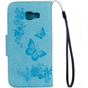 Voor Galaxy A7 (2017) / A720 vlinders horizontale Flip relif lederen draagtas met houder & kaartsleuven & portemonnee & Lanyard (blauw)
