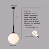 YWXLight Nordic moderne hangende lamp glas cirkel bal hanger licht met E27 Edison lamp perfect voor keuken eetkamer slaapkamer (kleur: zwarte lijngrootte: + koud wit)