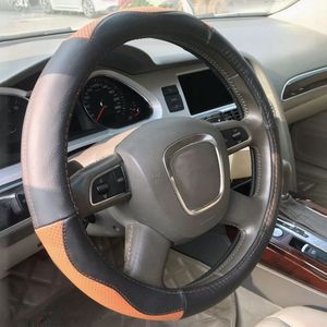 Universal Car Genuine Leather Sport Version Steering Wheel Cover  Diameter: 38cm (Zwart Bruin)