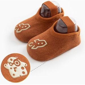 4 paren baby sokken cartoon print lijm riem baby antislip vloer sokken grootte: S 0-1 jaar oud (bruin)