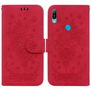 Voor Huawei Y6 2019 Butterfly Rose Embossed Leather Phone Case