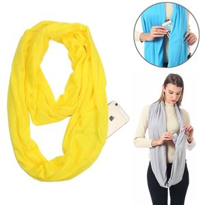 Vrouwen Solid winter Infinity Scarf Pocket lus rits zak sjaals (geel)