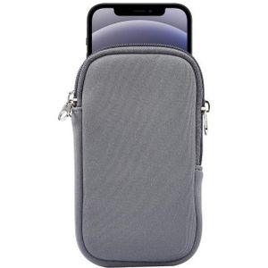 Universal Elasticity Zipper Protective Case Storage Bag met Lanyard Voor iPhone 12 mini / 4 7-5 4 inch smart phones(Grijs)