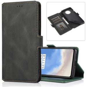 Voor OnePlus 7T Retro Magnetic Closing Clasp Horizontale Flip Lederen case met Houder & Card Slots & Photo Frame & Wallet(Zwart)