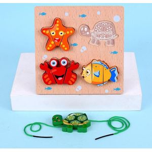 2 PCS houten blokken snijden of stringing kubus puzzel vroeg onderwijs intelligentie speelgoed voor kinderen (oceaan-stringing)