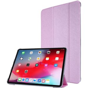 Voor iPad Pro 12.9 (2020) TPU Silk Texture Driekeer horizontaal flip lederen hoes met houder (licht paars)